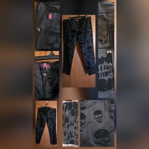 Black Skull Print Pants by Royal Bones